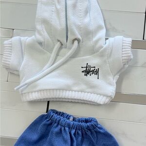 Labubu clothes stussy hoodie & denim shorts for Pop marts Labubu doll. 2 pc.